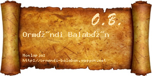 Ormándi Balabán névjegykártya